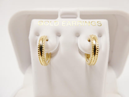 Real 10k Solid Yellow Gold Designer Hoop Huggie Earrings