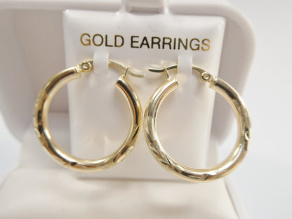 10k Real Solid Yellow Gold Diamond Cut Hoop Earrings