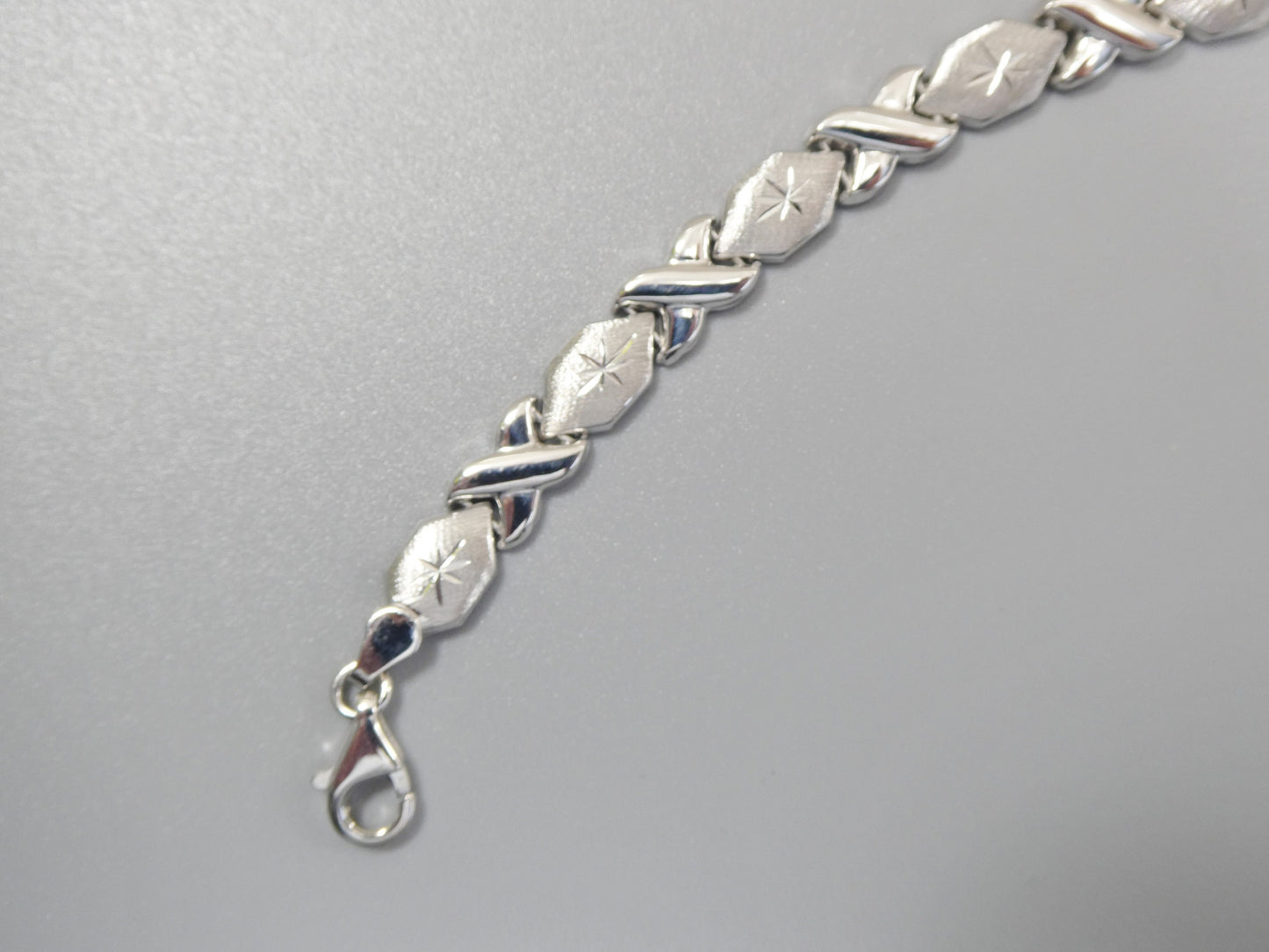 Sterling Silver XOXO Heart Anklet Bracelet - 14K White Gold Finish