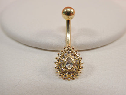 14k Real Solid Yellow Gold High Polish Oval Shape Belly Button Ring Piercing