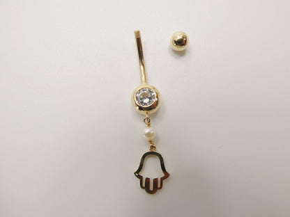 14k Real Solid Yellow Gold Mother of Pearl Turtle Belly Button Ring Piercing