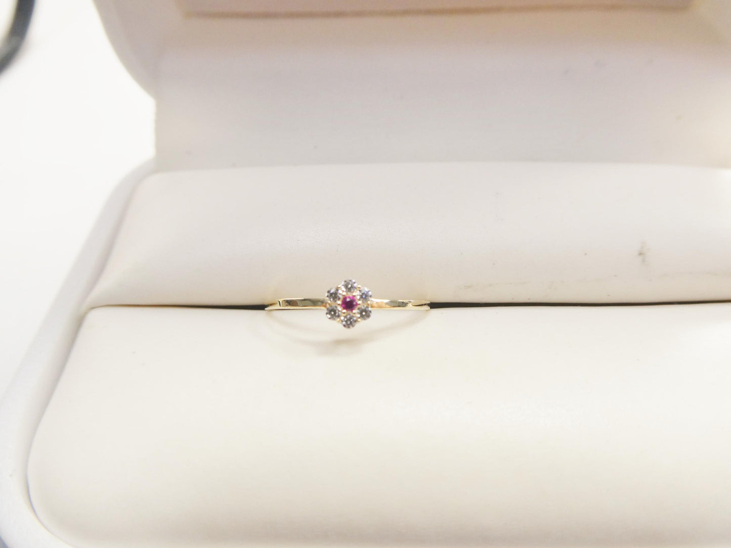 10k solid yellow gold red stone center kids pinky ring