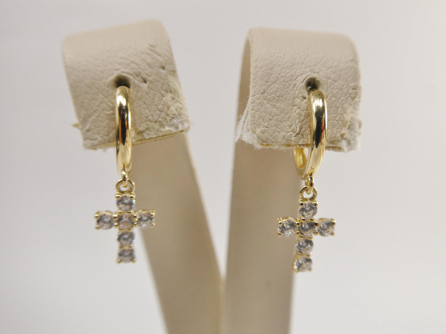 real 10k solid yellow gold cross dropping hoop huggie earrings