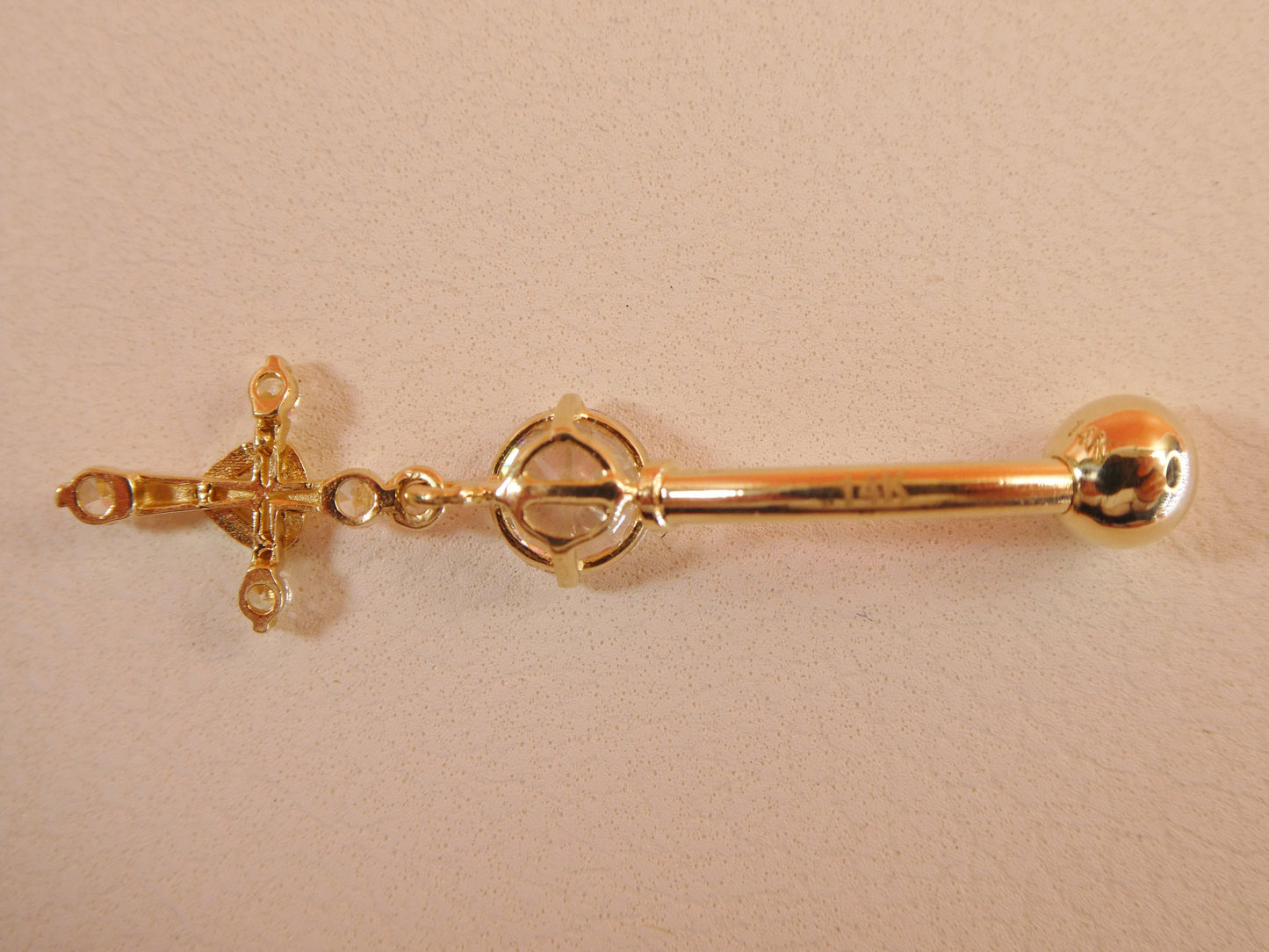 14k real solid yellow gold dangling cross belly button ring piercing