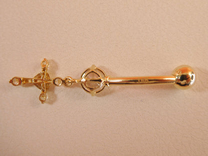 14k Real Solid Yellow Gold Dangling Cross Belly Button Ring Piercing