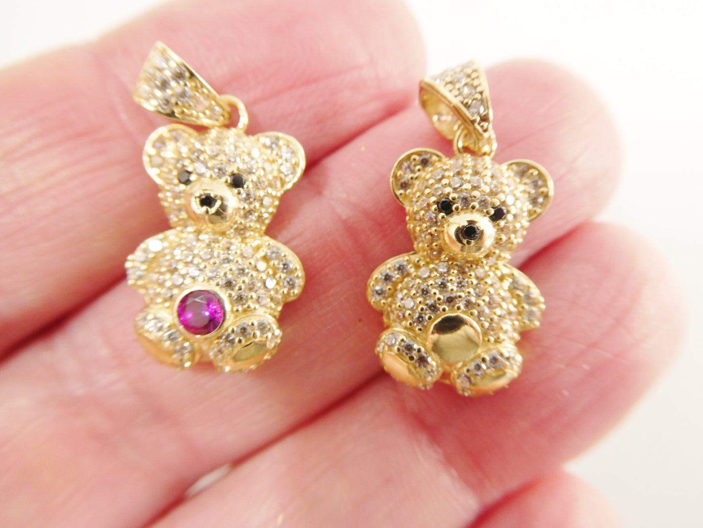 14k real solid yellow gold small teddy bear charm pendent
