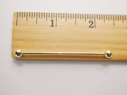 14k Real Solid Yellow Gold 60mm Straight Barbell Tongue Belly Button Ring Piercing