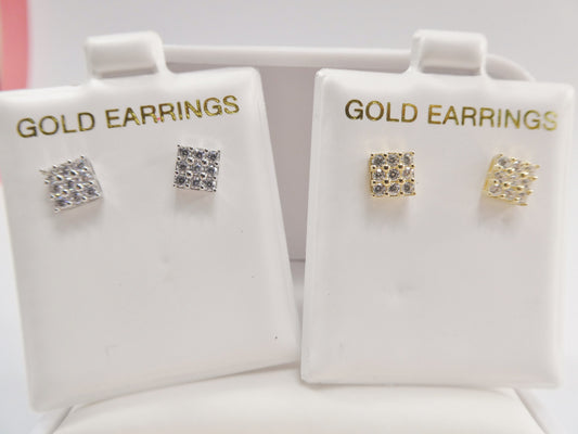 real 10k solid yellow gold square push post stud earring