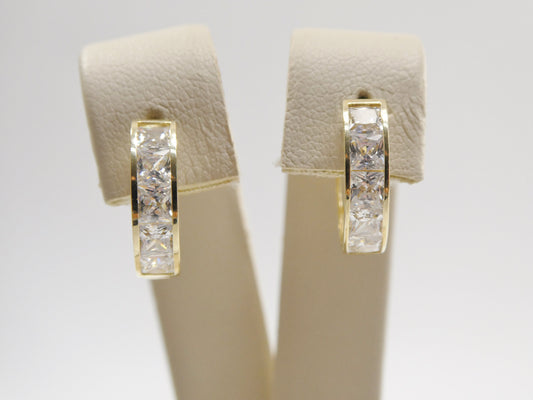 real 10k solid yellow gold princess-cut setting 14mm hoop huggie earrings