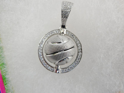 Real 925 Sterling Silver Basket Ball Charm Pendent 14k Yellow Gold Finish