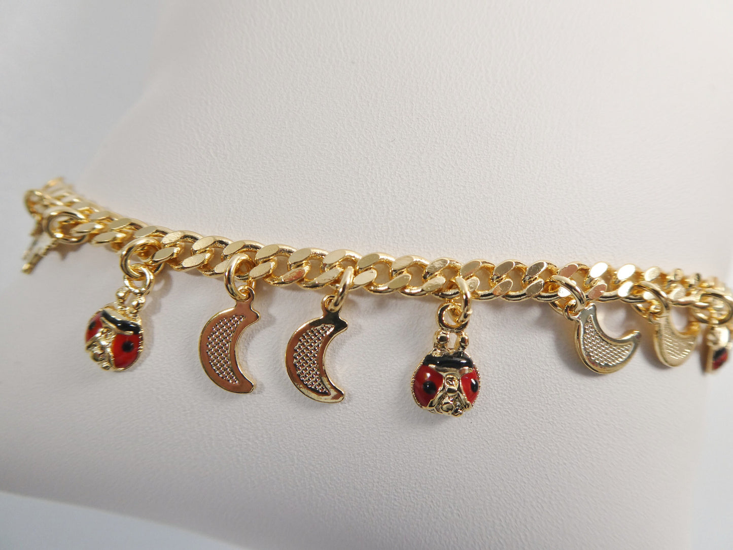 5.5 inch 14k gold filled CURB style MOON pendent dropping baby bracelet