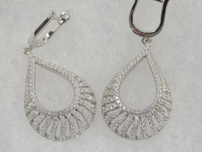 Real 925 Sterling Silver Micro Pave Setting 14k White Gold Color Finish Drop Earrings