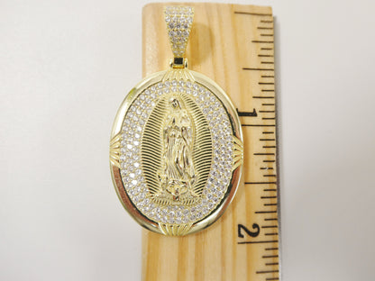 Real 925 Sterling Silver Large Guadalupe Virgin Mary Medallion Pendent