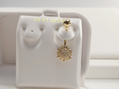 14k Real Solid Yellow Gold Sun Belly Button Ring Piercing