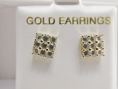 Real 10k Solid Yellow Gold Square Push Post Stud Earrings