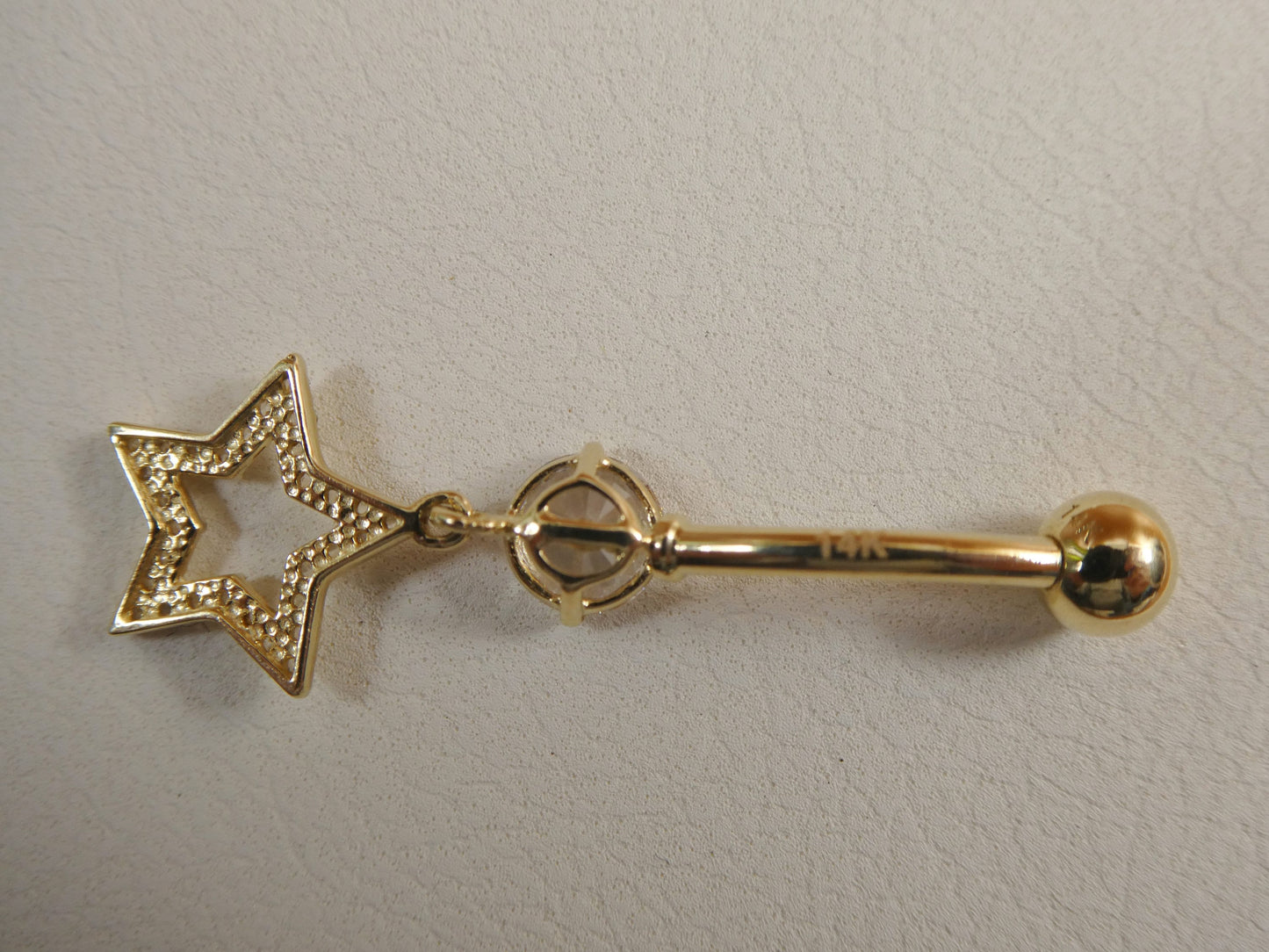 14k real solid yellow gold dangling star belly button ring piercing