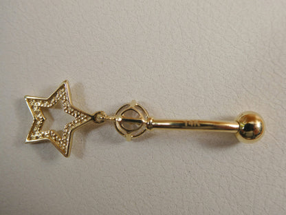 14k Real Solid Yellow Gold Dangling Star Belly Button Ring Piercing