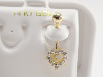 14k Real Solid Yellow Gold Heart Shape Belly Button Ring Piercing