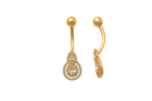 14k real solid yellow gold  teardrop belly button ring piercing