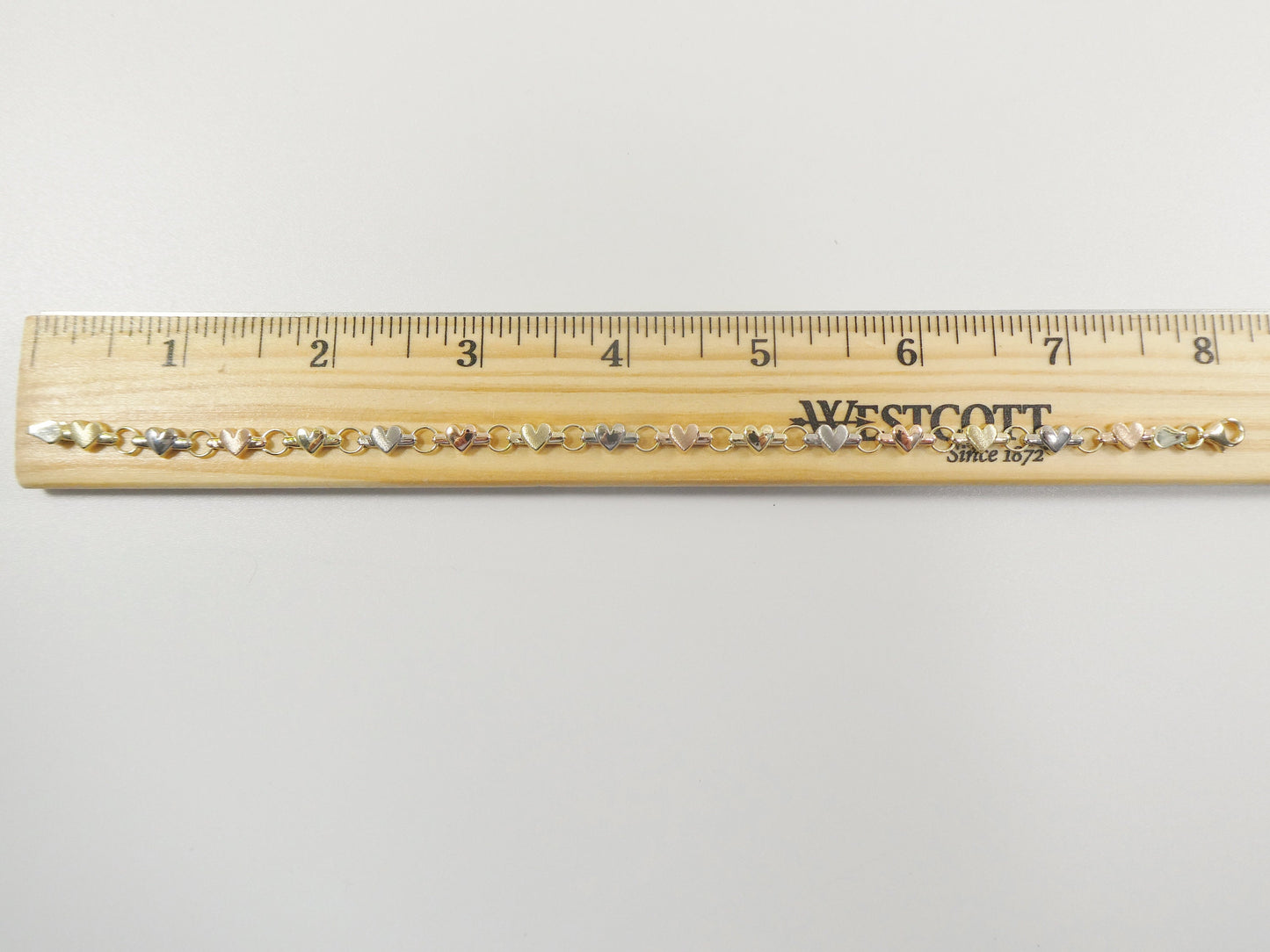 real 14k solid yellow gold 7 / 8 / inch heart ladies bracelet