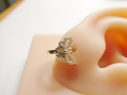 Real 10k Solid Yellow Gold Butterfly Hoop Huggie Earring