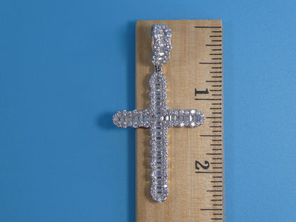 14k White Gold Color Tone Large Cross Charm Pendent Over Real 925 Sterling Silver