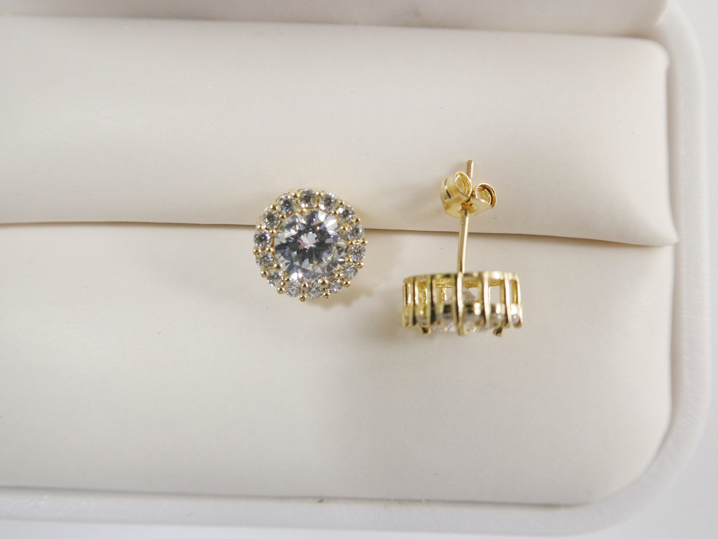 real 10k solid yellow gold circle push post stud earring