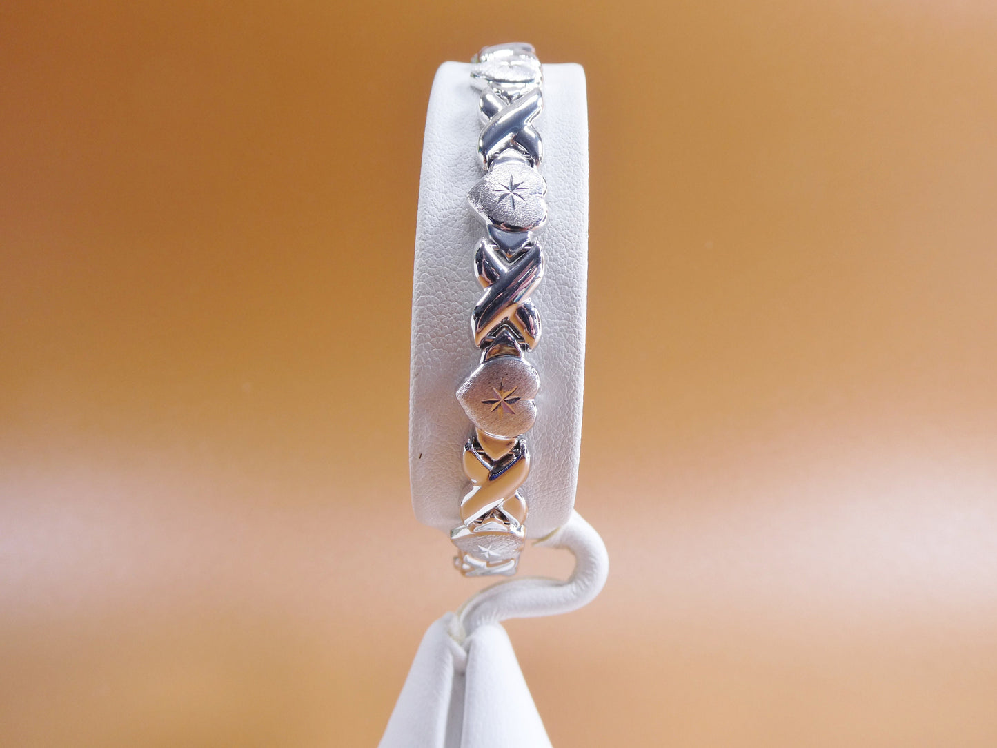 8 inch xoxo heart stampato bracelet 14k white gold color finish over real 925 sterling silver