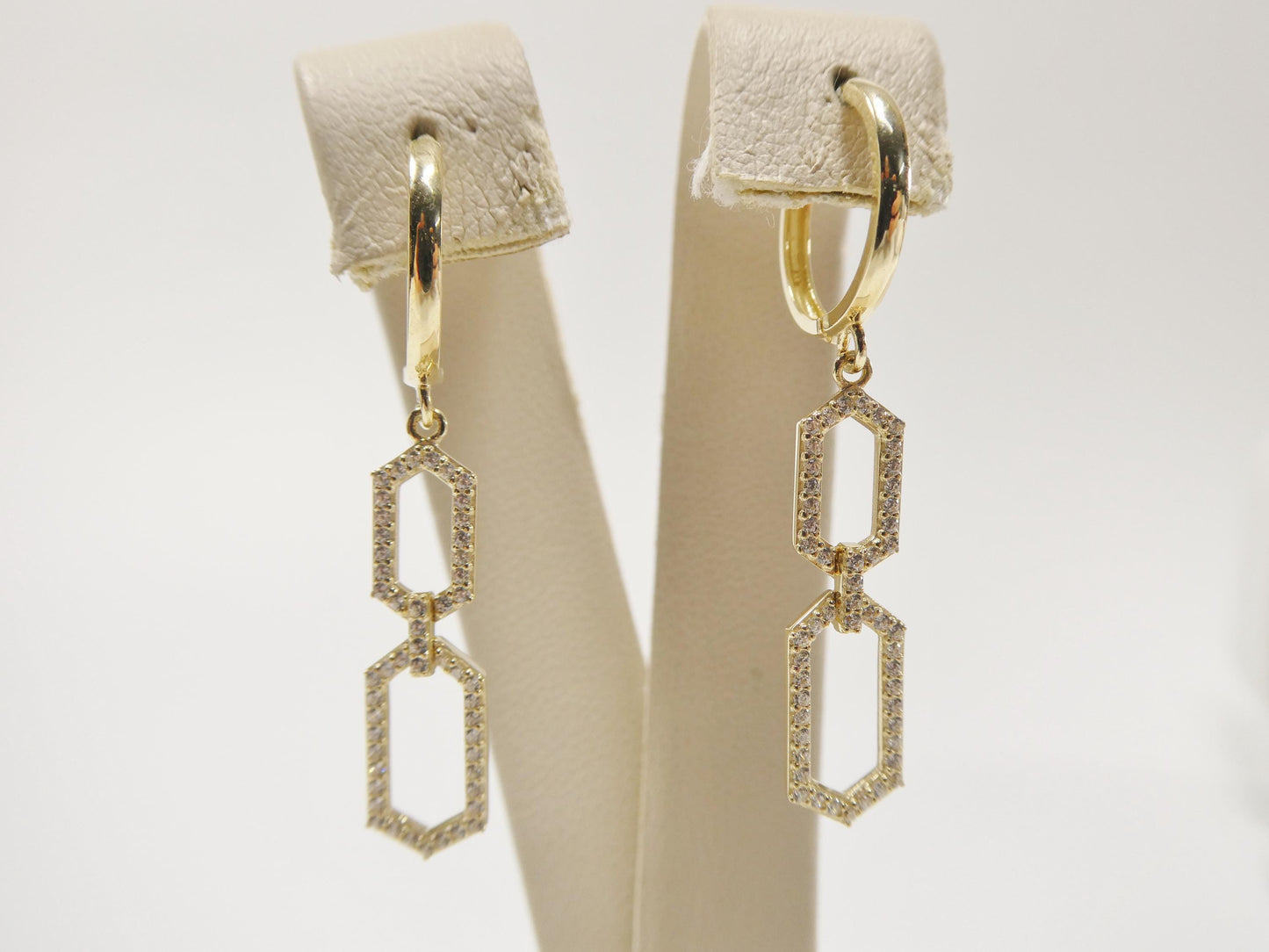 real 10k solid yellow gold paperclip dangling hoop huggie earrings