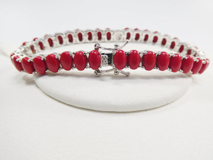 7 Inch Real 925 Sterling Silver Ruby Turquoise Tennis Bracelet