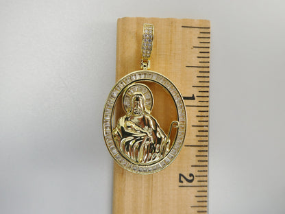 Real 925 Sterling Silver Oval Saint Judas Baguette Stone Setting Pendent