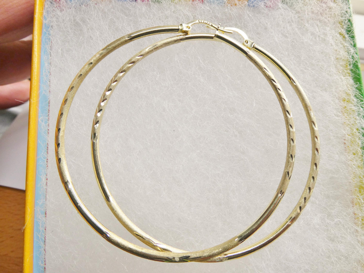 real 10k solid yellow gold diamond cut 60mm hoop earrings