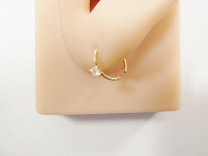 14k Real Solid Yellow Gold CZ Hoop Earring Cartilage Daith Eing Piercing