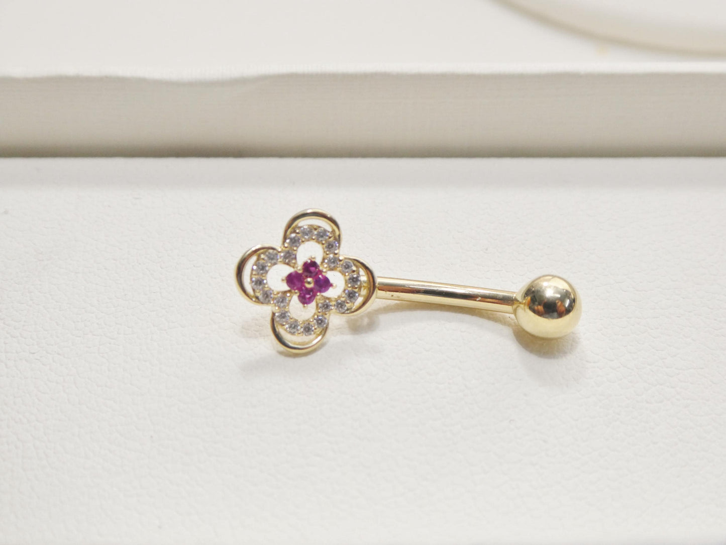 14k real solid yellow gold flower belly button ring piercing
