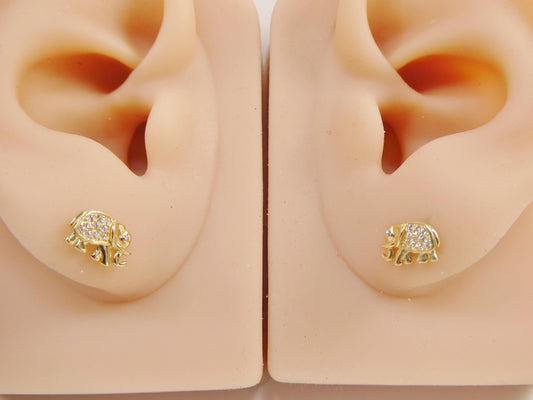 real 10k solid yellow gold tiny elephant stud earrings dainty
