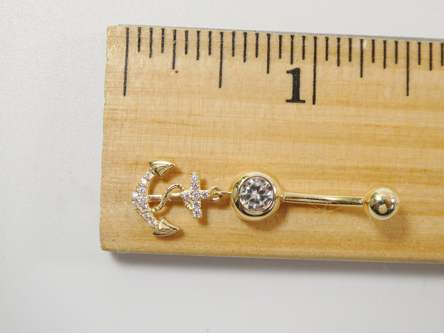 14k real solid yellow gold dangling anchor belly button ring piercing