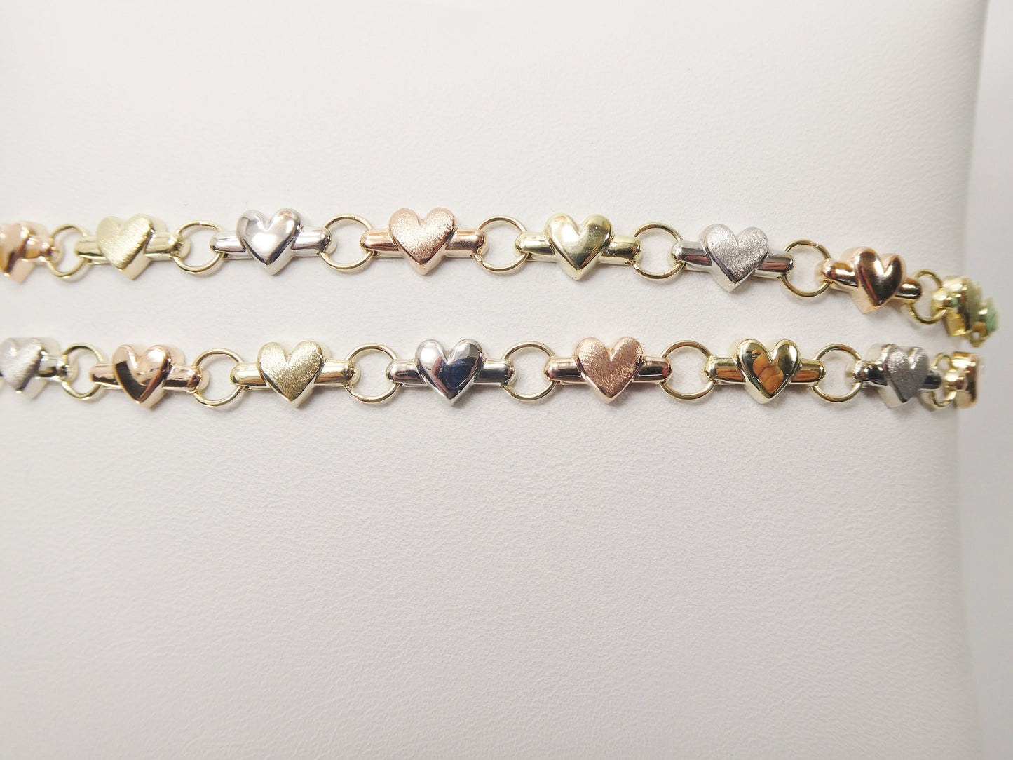 real 10k solid yellow gold 5.5/ 6.5 inch children/women xo heart tri color bracelet