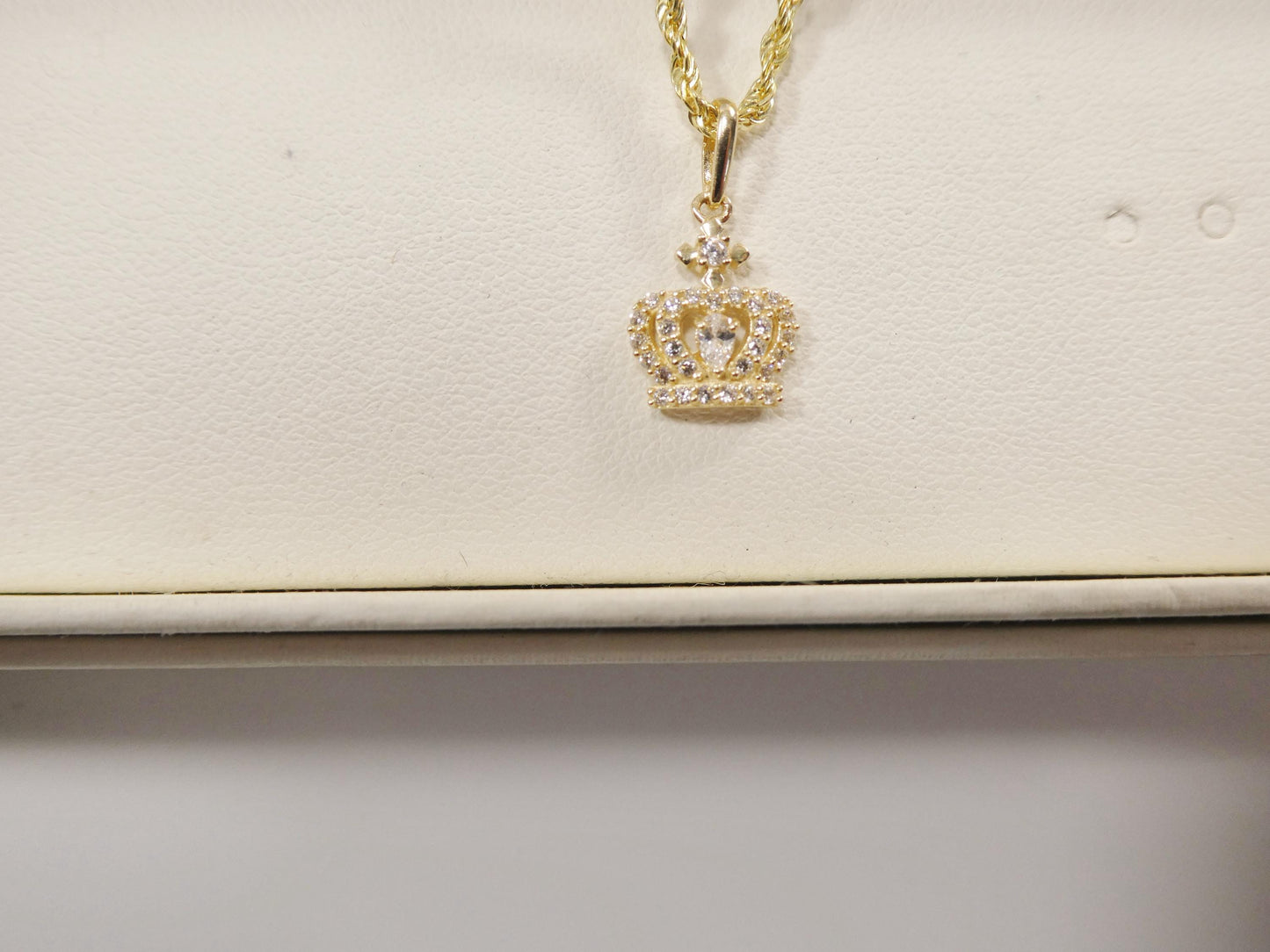 14k real solid yellow gold crown pendent and rope necklace
