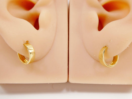 real 10k solid yellow gold high polish plain hoop huggie earrings