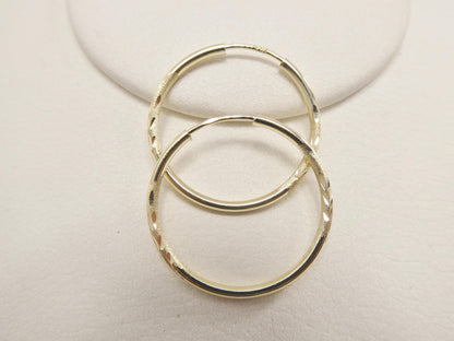 10k Real Solid Yellow Gold 2mm Tube Diamond Cut Endless Hoop Earrings