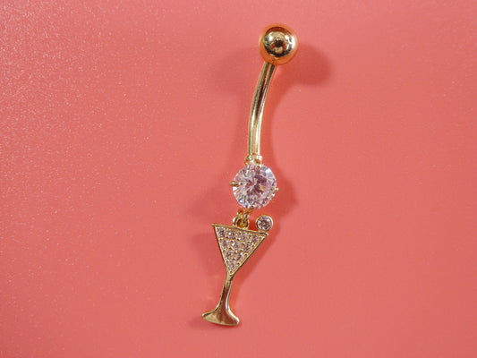 14k real solid yellow gold wine cup belly button ring piercing