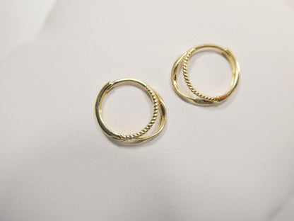 real 10k solid yellow gold designer hoop huggie earrings