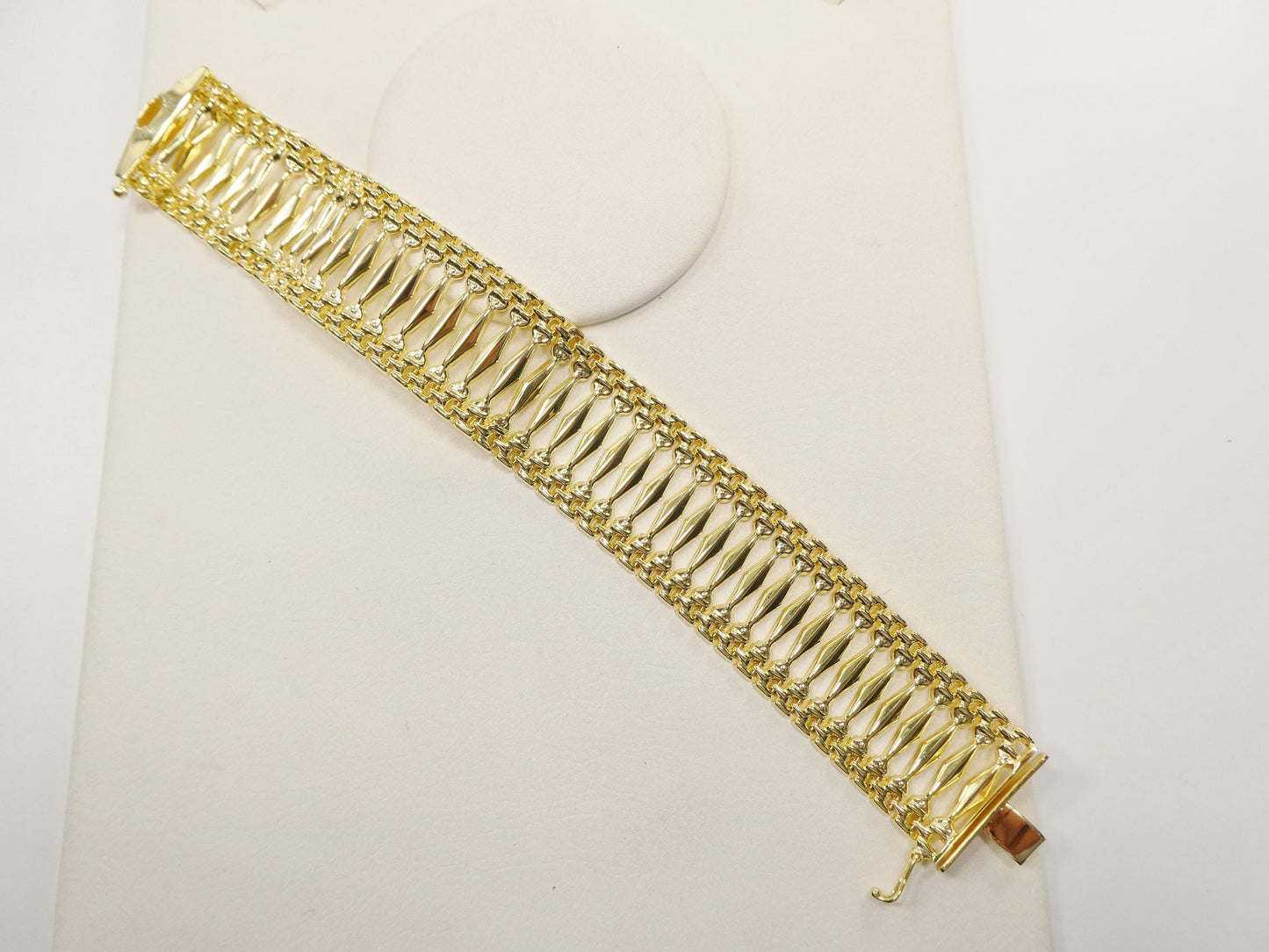 14k yellow gold tone color Cleopatra wide 25MM 7.5 inch bracelet over real 925 sterling silver