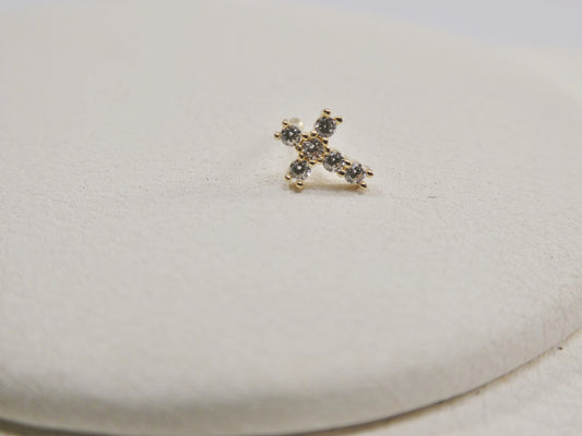 14k real solid yellow gold cross nose ring