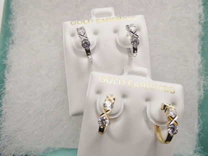 Real 10k Solid Yellow Gold XO Hoop Huggie Earrings