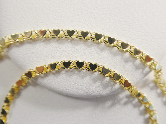 14k real solid yellow gold tennis heart 6 / 7/ inch bracelet