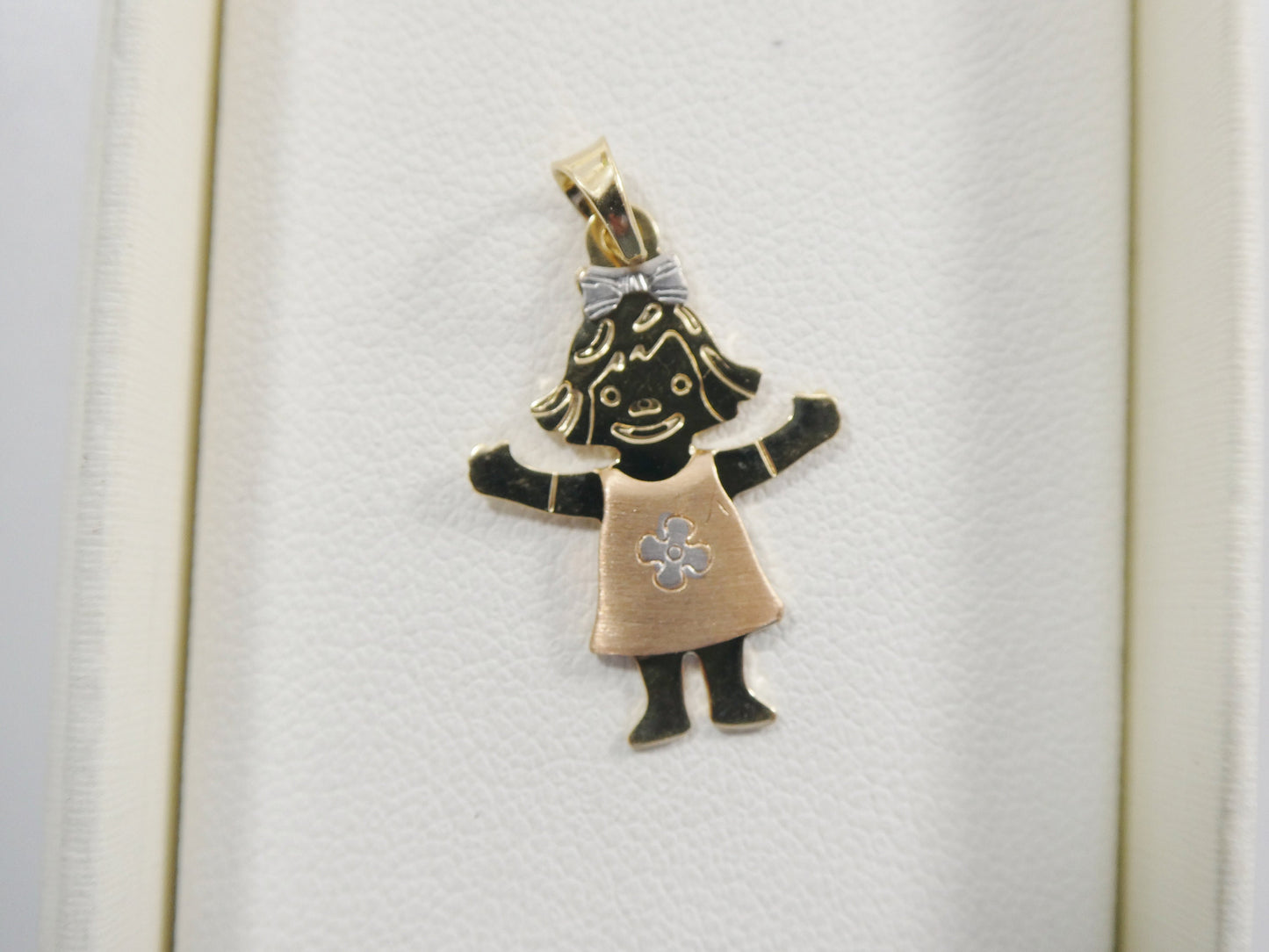 14k real solid yellow gold tri color small boy girl charm pendent