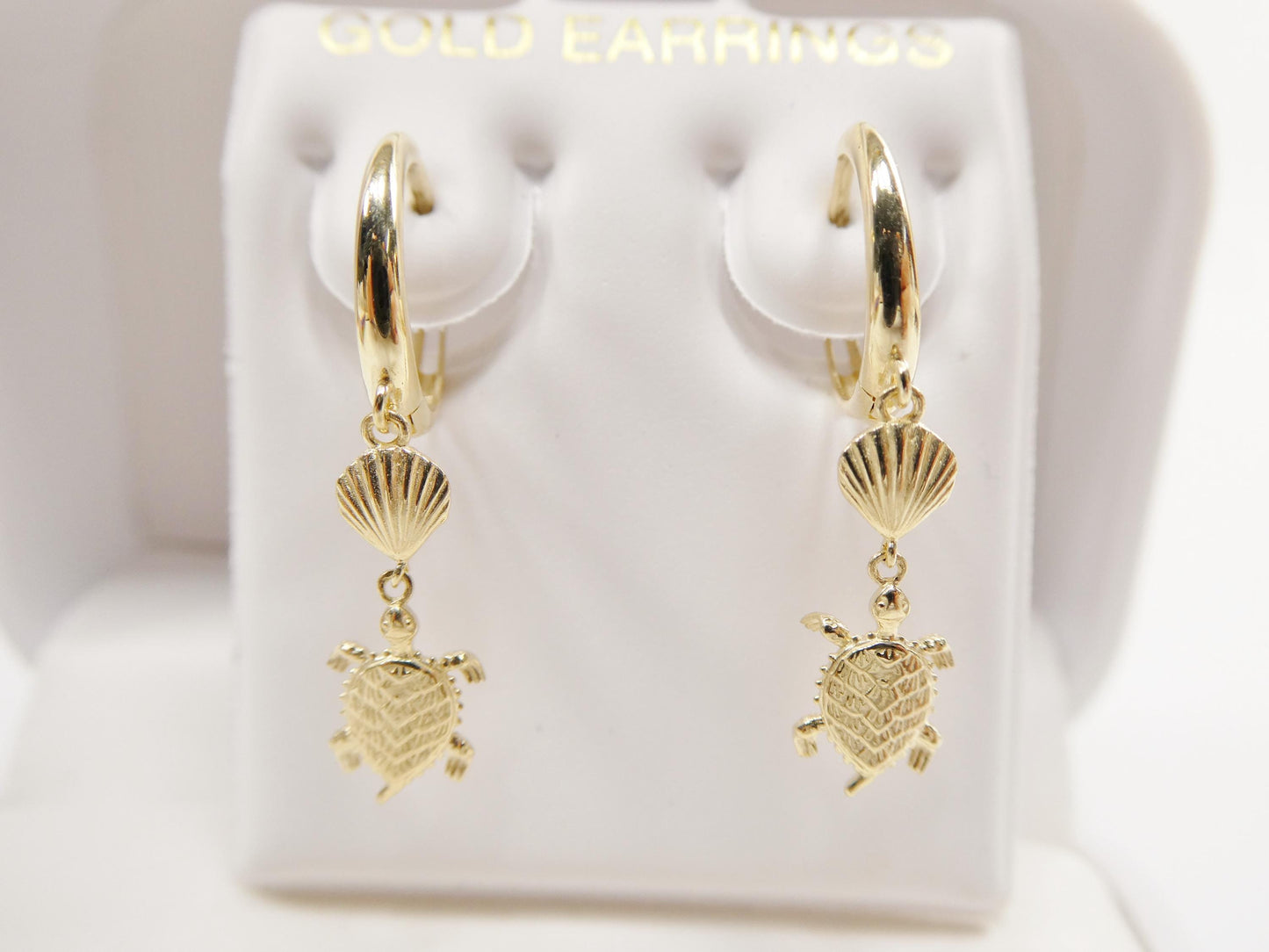 10k real yellow gold turtle dangle plain huggie earrings