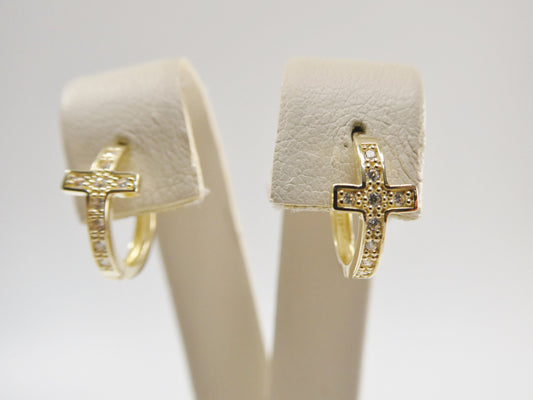 real 10k solid yellow gold cross hoop huggie earring