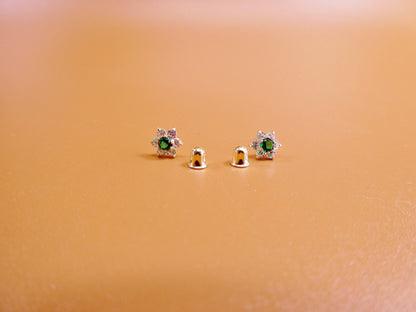 10k Real Solid Yellow Gold Screw Back Children Birth Stone Earrings Round Shape